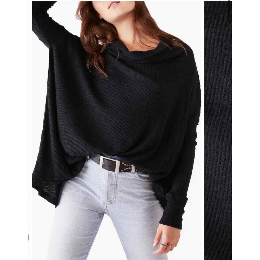 Free People Juicy Long Sleeve Black Sweater Top Knit Size Medium